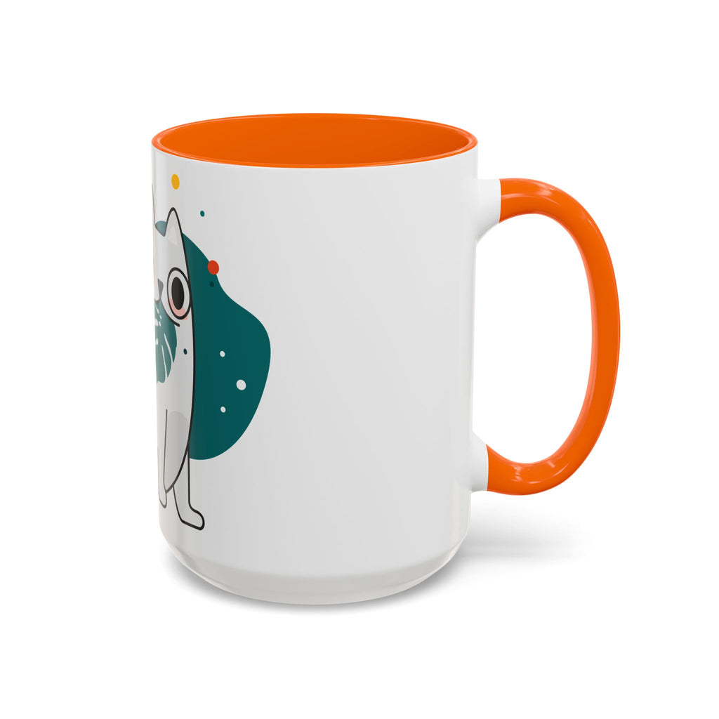 Cute Cat Coffee Mug  Playful White Cat with Tropical Leaf Accent 11oz 15oz