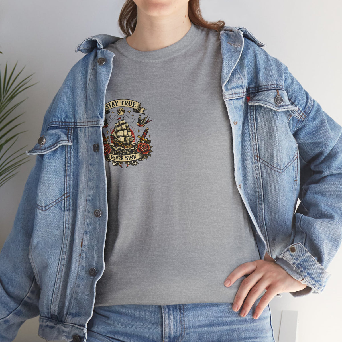 Stay True Never Sink T-Shirt — Vintage Sailboat Tattoo Graphic Tee