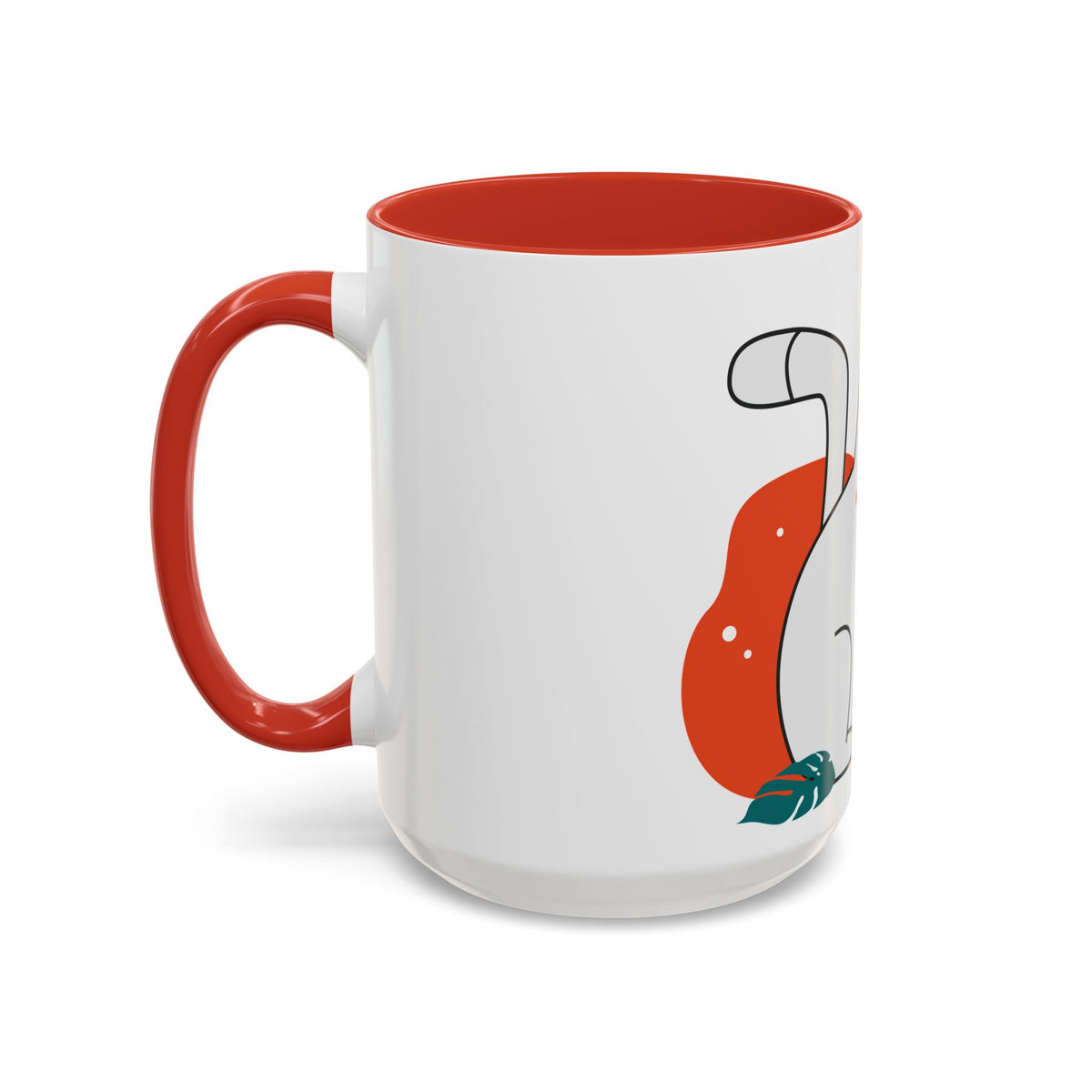 Cute Cat Coffee Mug  Playful White Cat with Tropical Leaf Accent 11oz 15oz