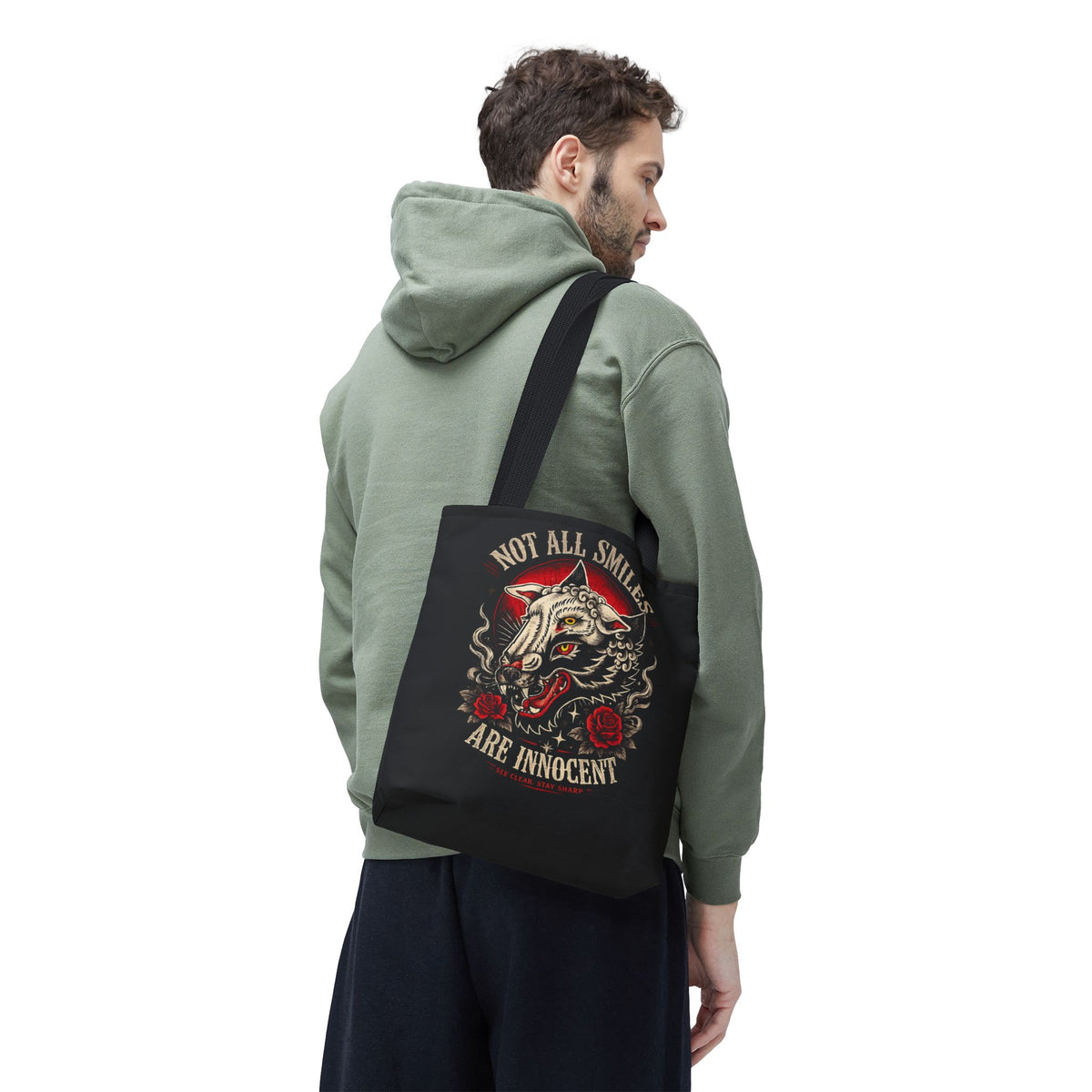 Not All Smiles Are Innocent Tote Bag – Gothic Wolf Skull Design