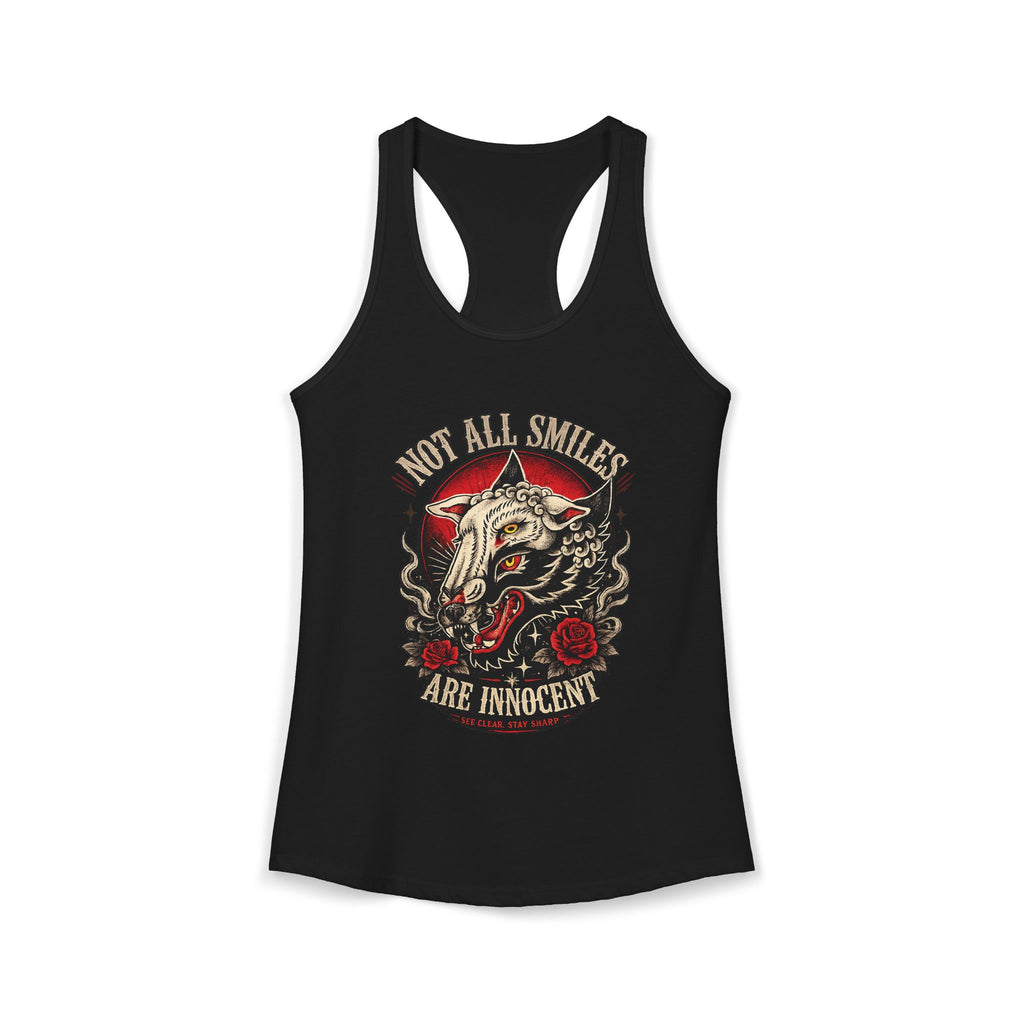 Not All Smiles Are Innocent Racerback Tank Wolf Graphic Tank Alternative Streetwear Gothic Tank Tattoo Style Women Shirt