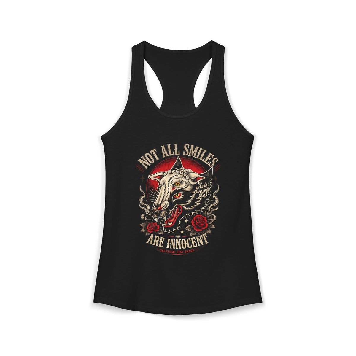 Not All Smiles Are Innocent Racerback Tank Wolf Graphic Tank Alternative Streetwear Gothic Tank Tattoo Style Women Shirt