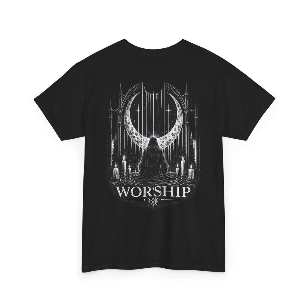 Worship Gothic Moon Tee — Dark Cathedral Graphic T-Shirt
