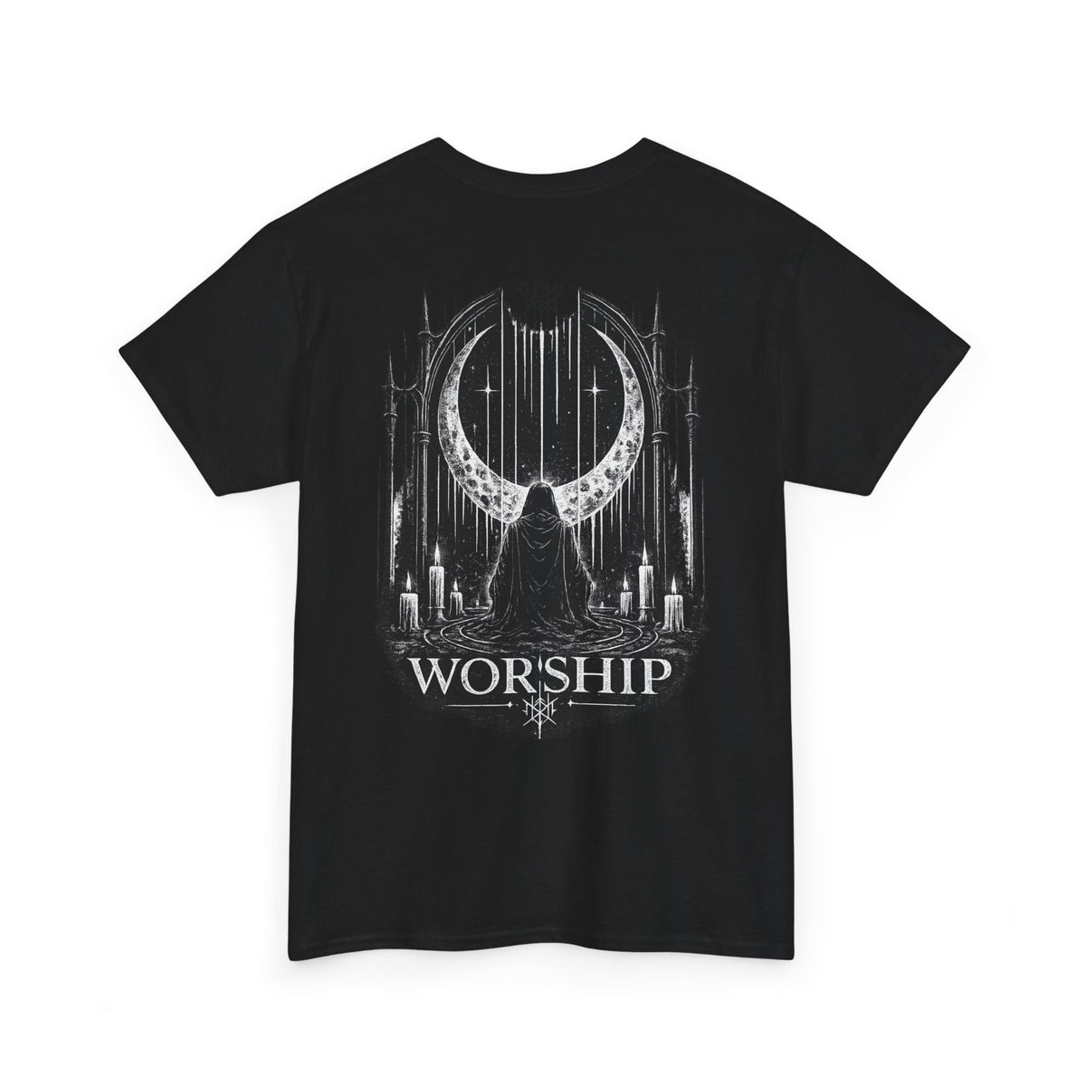Worship Gothic Moon Tee — Dark Cathedral Graphic T-Shirt
