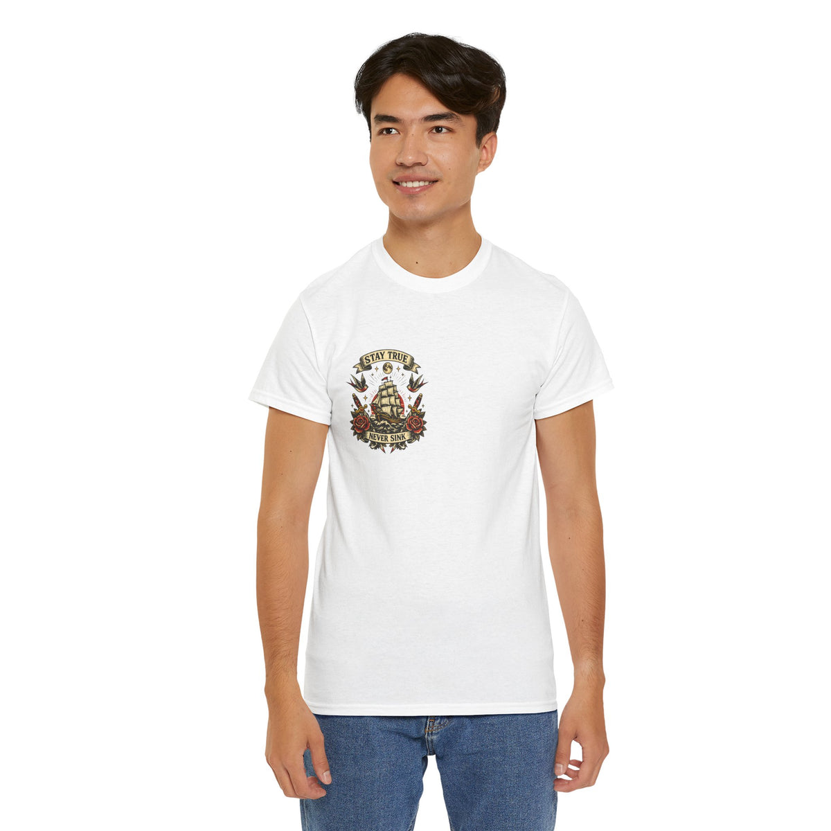 Stay True Never Sink T-Shirt — Vintage Sailboat Tattoo Graphic Tee