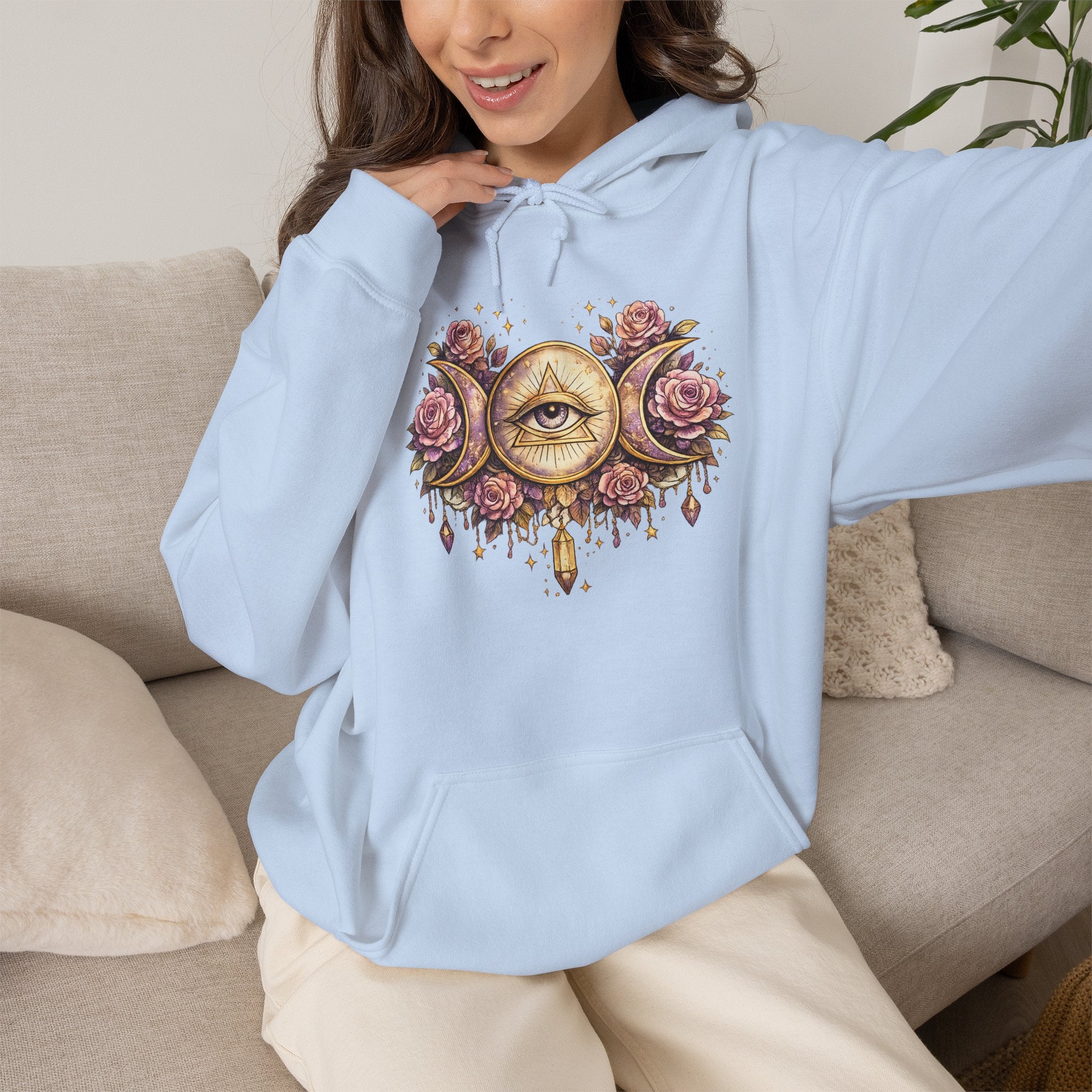 Mystical Third Eye Hoodie Celestial Moon Phase Sweatshirt Spiritual Aesthetic Hoodie Witchy Floral Pullover Boho Hoodie Cozy Sweatshirt
