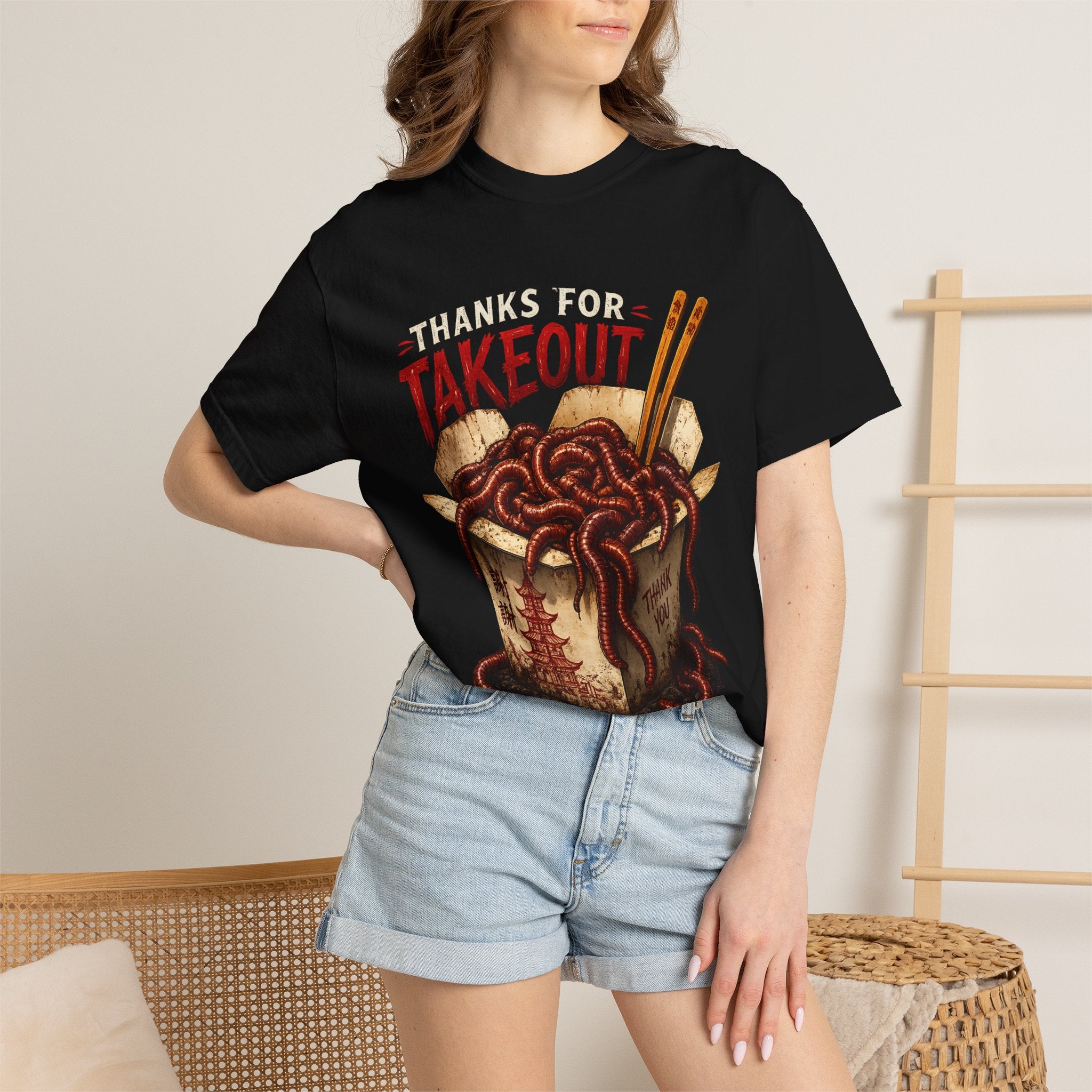 Funny Worm Takeout Shirt Extra Protein Tee Weird Graphic T Shirt Dark Humor Streetwear Vintage Style Unisex Tee Food Joke Shirt