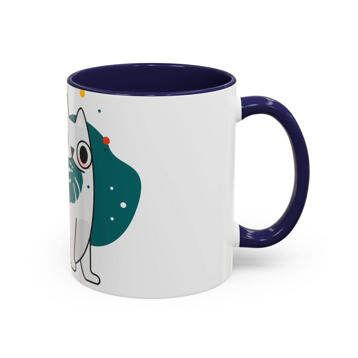 Cute Cat Coffee Mug  Playful White Cat with Tropical Leaf Accent 11oz 15oz