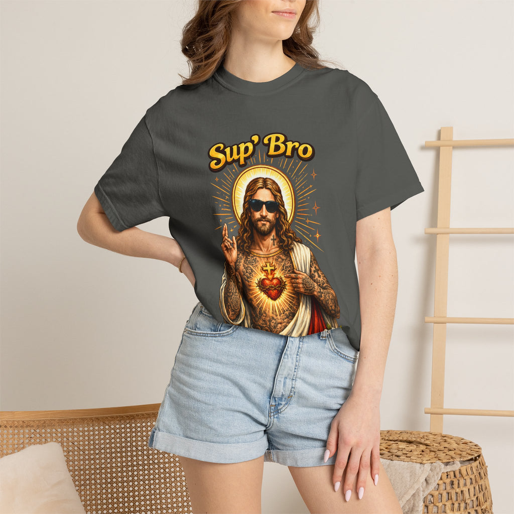 Sup Bro Tattoo Jesus Graphic Tee Funny Faith Tee Edgy Christian Graphic T Shirt Unisex Oversized Aesthetic Tee Viral TikTok Style