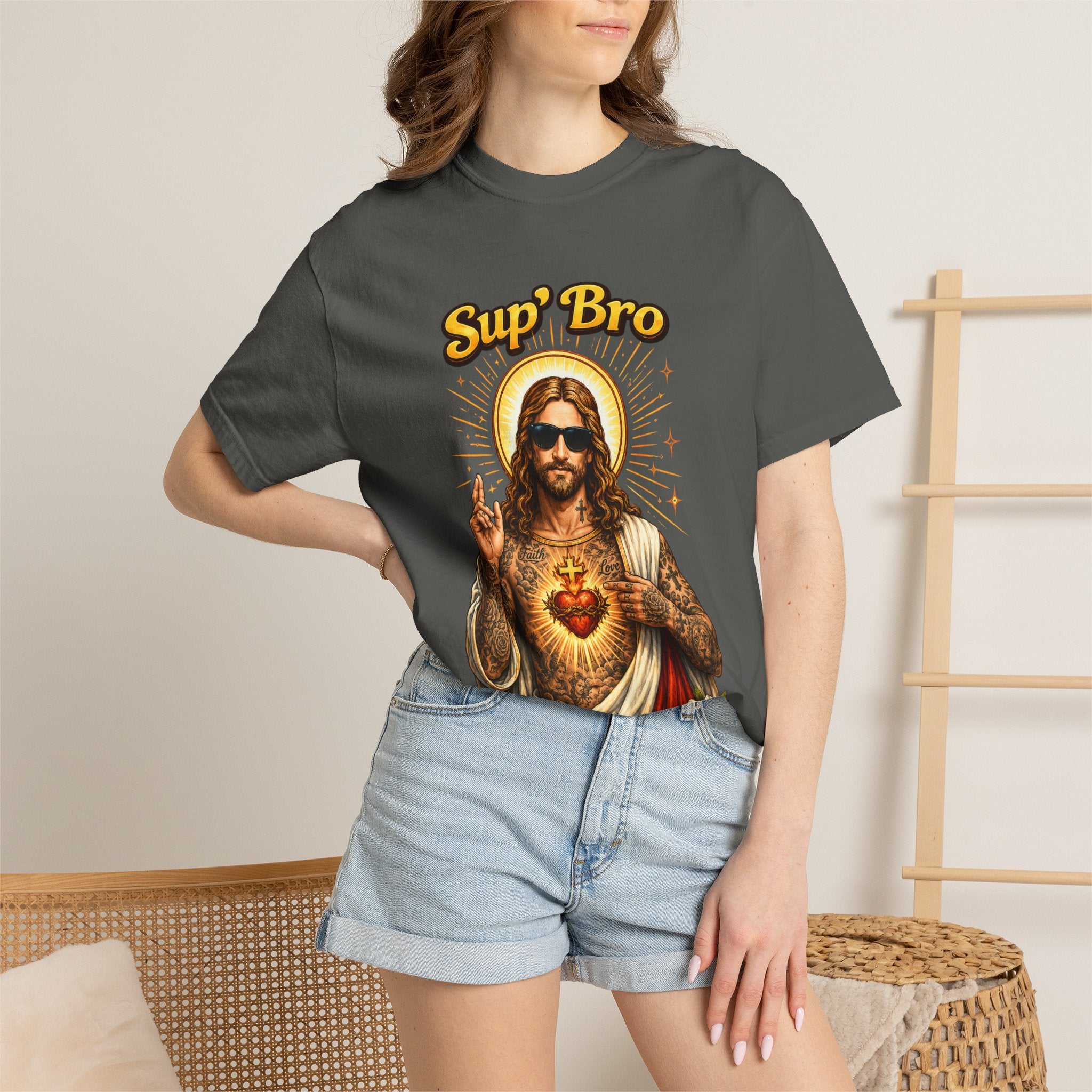 Sup Bro Tattoo Jesus Graphic Tee Funny Faith Tee Edgy Christian Graphic T Shirt Unisex Oversized Aesthetic Tee Viral TikTok Style