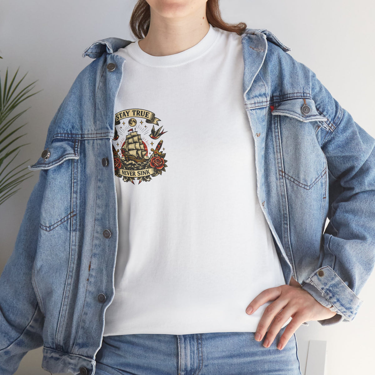 Stay True Never Sink T-Shirt — Vintage Sailboat Tattoo Graphic Tee