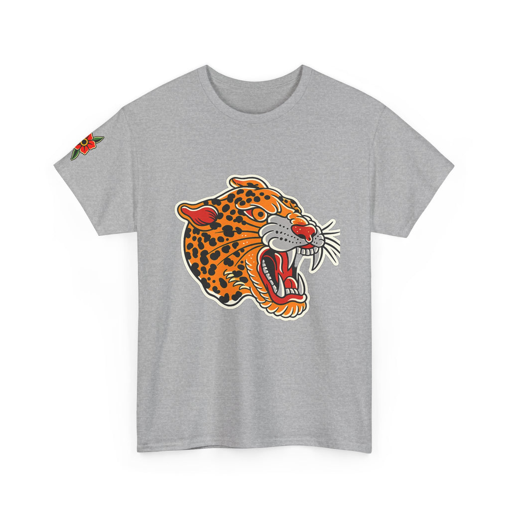 Traditional Leopard Head Tattoo Shirt Vintage Panther Graphic Tee Old School Tattoo Style Streetwear Unisex Black T Shirt for Tattoo Lovers