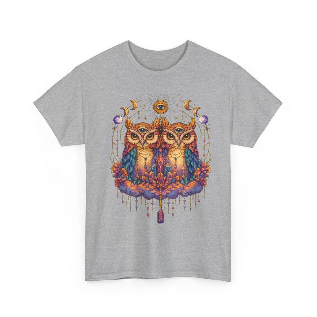 Mystical Triple Owl Illustration Tee Boho Moon Mystical Owl Shirt Boho Owl Graphic Tee Celestial Nature Shirt Spiritual Animal T Shirt