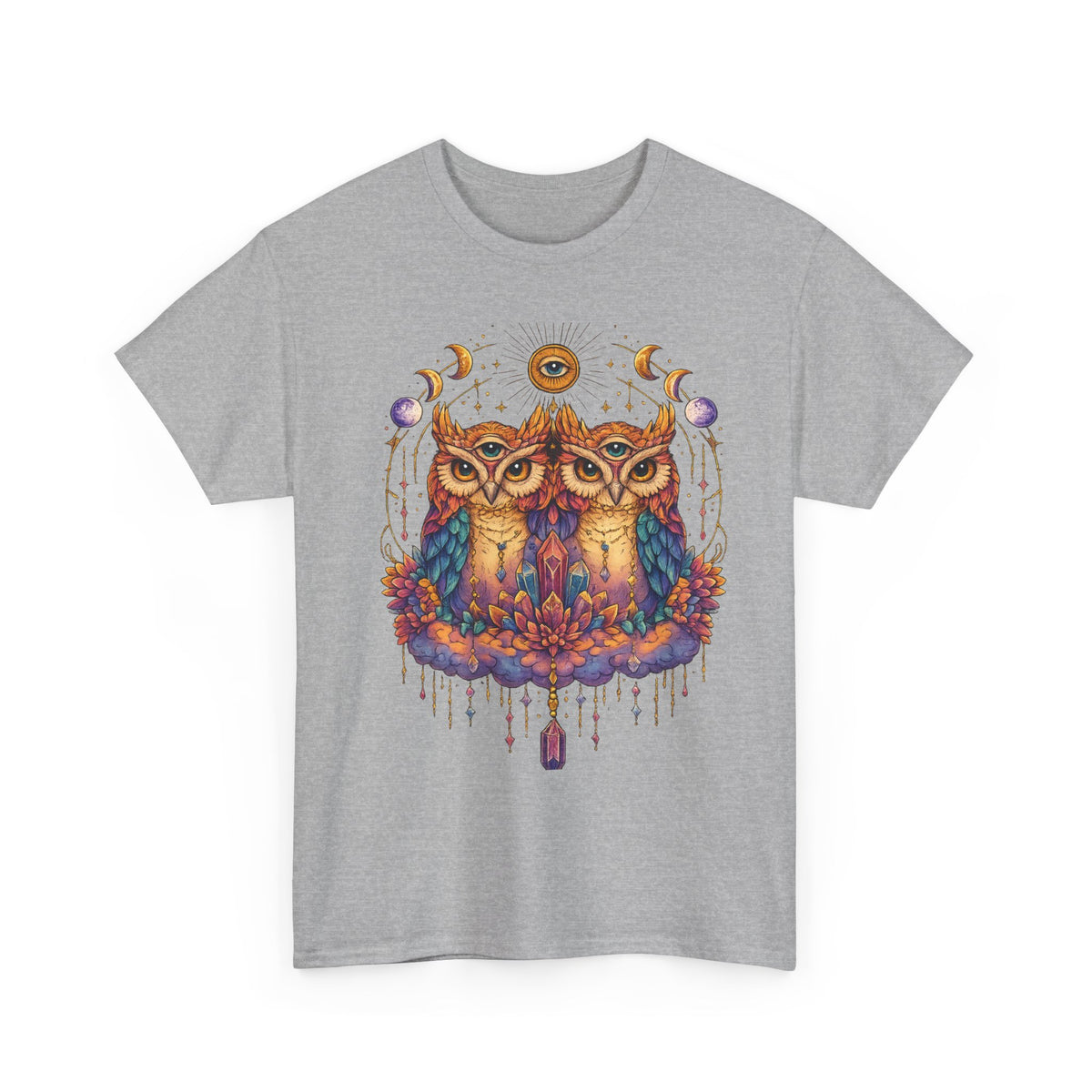 Mystical Triple Owl Illustration Tee Boho Moon Mystical Owl Shirt Boho Owl Graphic Tee Celestial Nature Shirt Spiritual Animal T Shirt