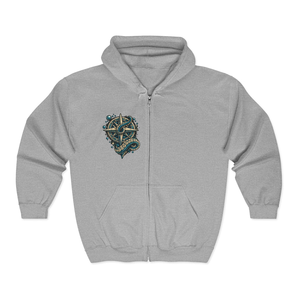 Nautical Compass & Octopus Zip Hoodie — Steampunk Sea Skull Design