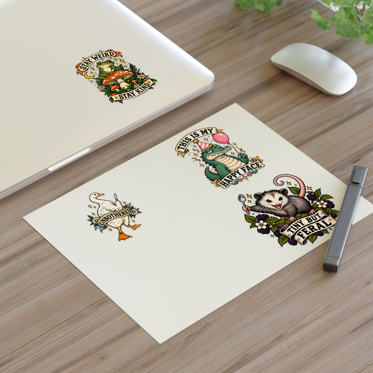 Whimsical Woodland Critters Sticker Sheet | Cute Frog Gator Opossum Goose
