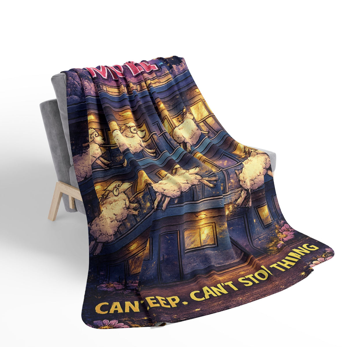 Insomnia Motel sheep pattern Fleece Sherpa Blanket | can't sleep can't stop thinking