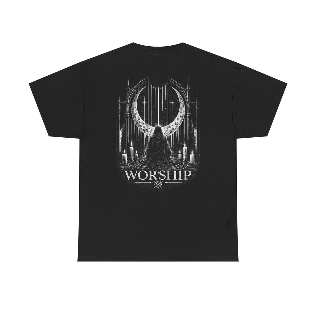 Worship Gothic Moon Tee — Dark Cathedral Graphic T-Shirt