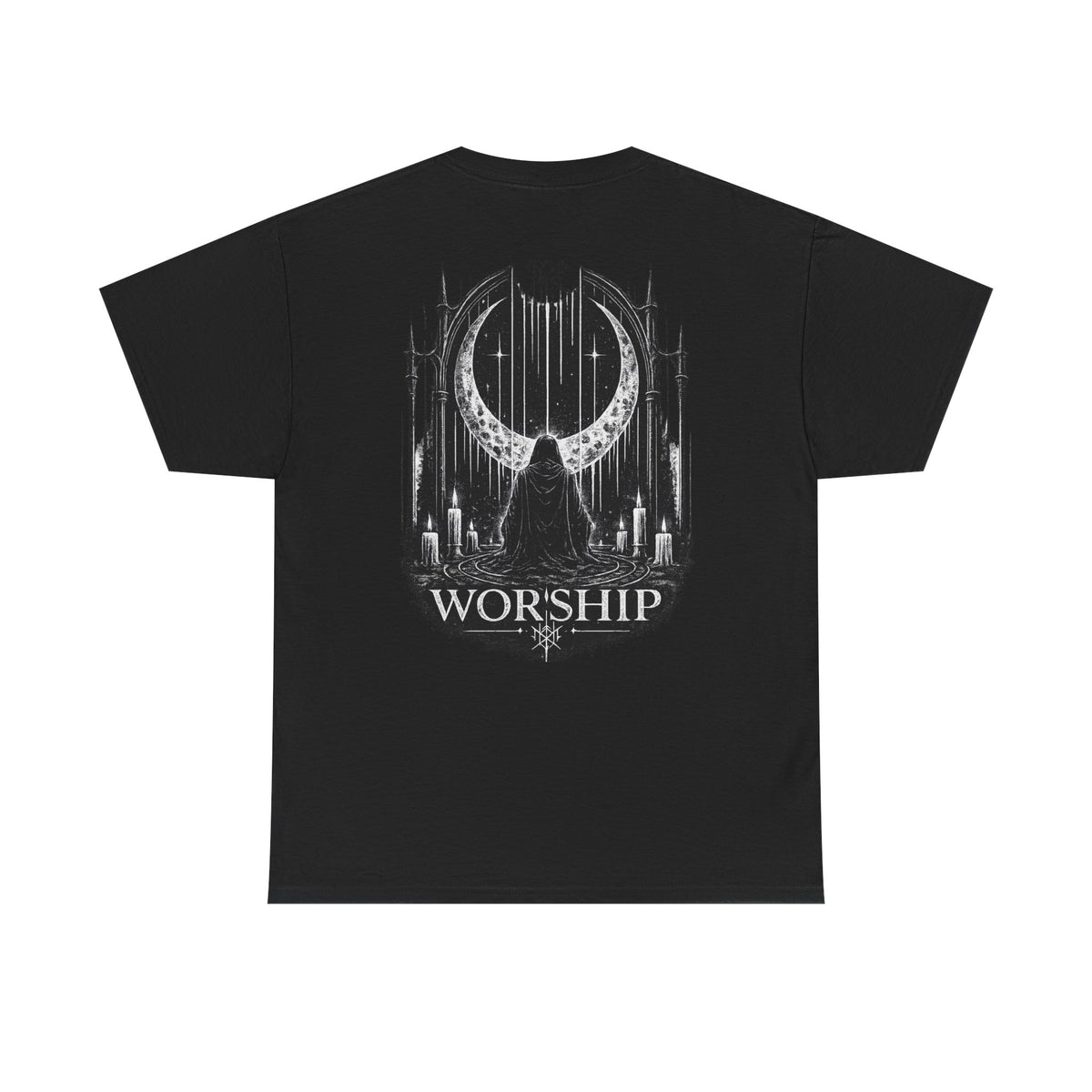 Worship Gothic Moon Tee — Dark Cathedral Graphic T-Shirt