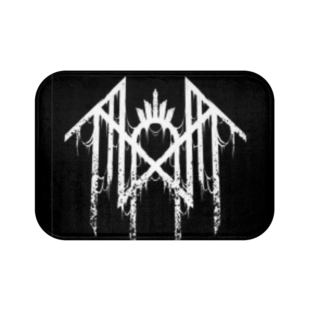 Black Metal Logo Bath Mat — Distressed Nordic Rune Design