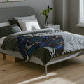 Moon & Blue Moth Pattern Velveteen Microfiber Blanket | Celestial Mushroom Fern Print