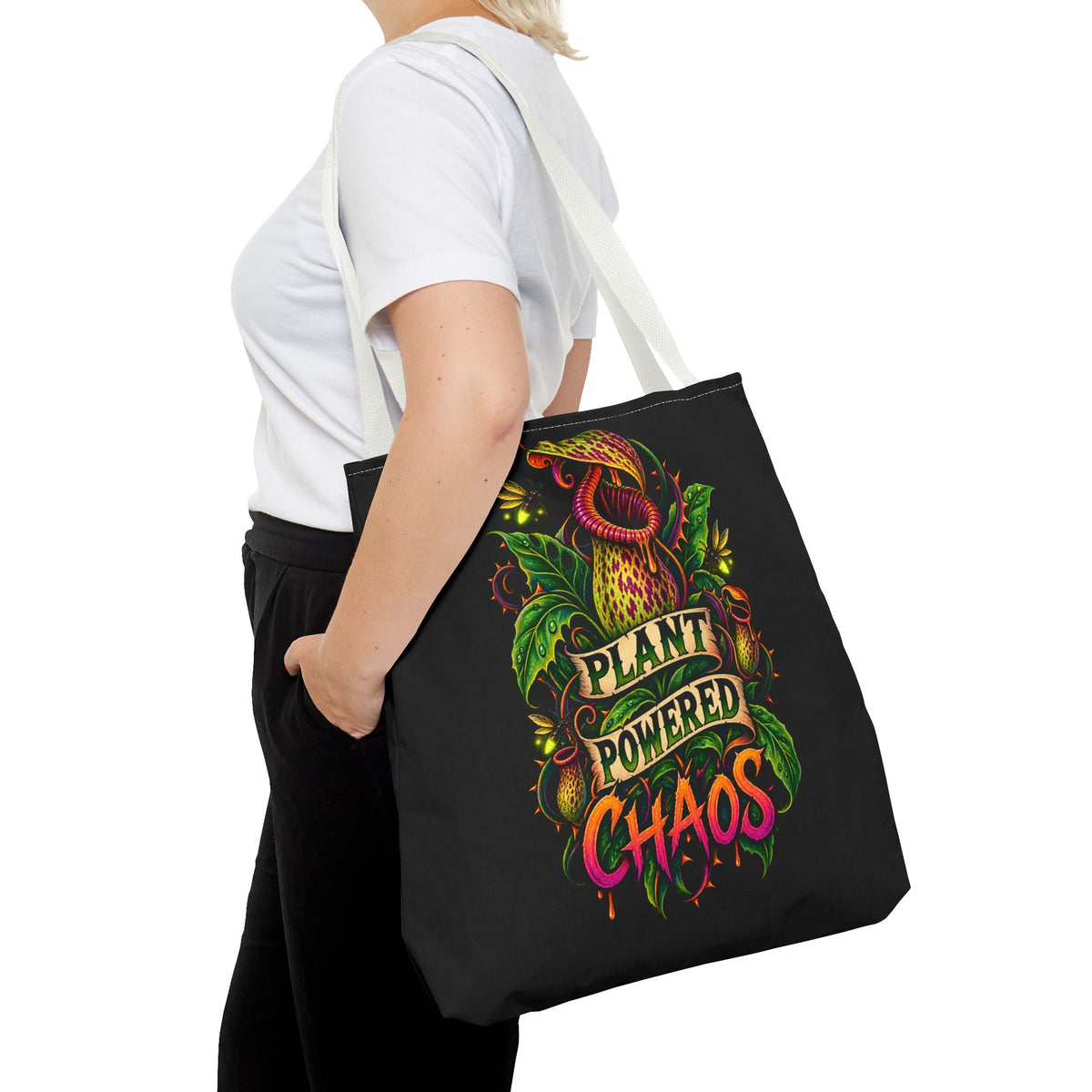 Plant Powered Chaos Tote Bag | Carnivorous Pitcher Plant Illustration