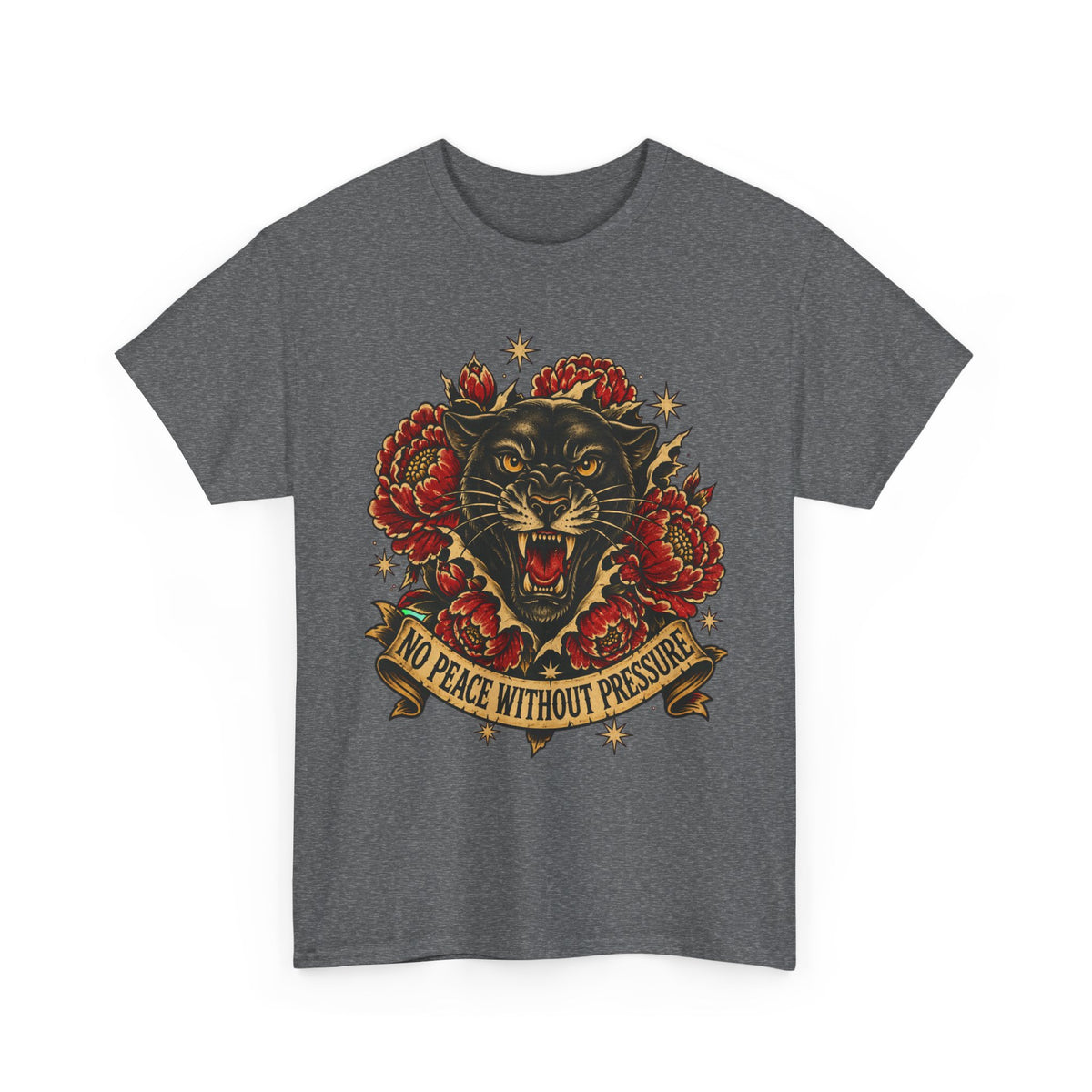 Roaring Panther with Roses T-Shirt | No Peace Without Pressure