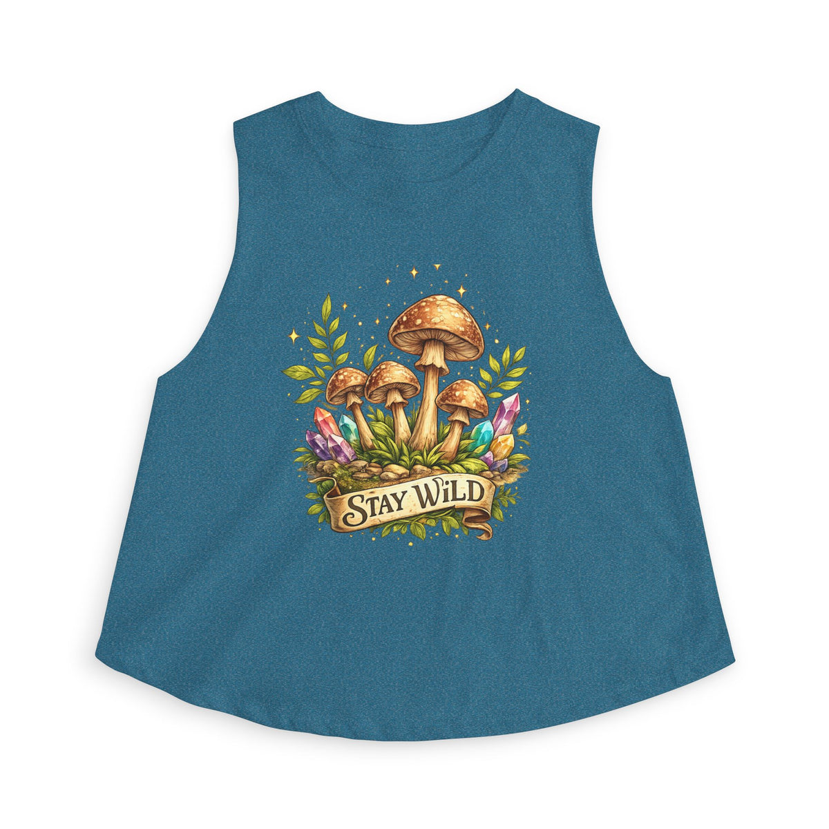 Stay Wild Mushroom Crop Tank Top Boho Nature Shirt Crystal Mushroom Graphic Tank Cottagecore Festival Top Womens Adventure Apparel