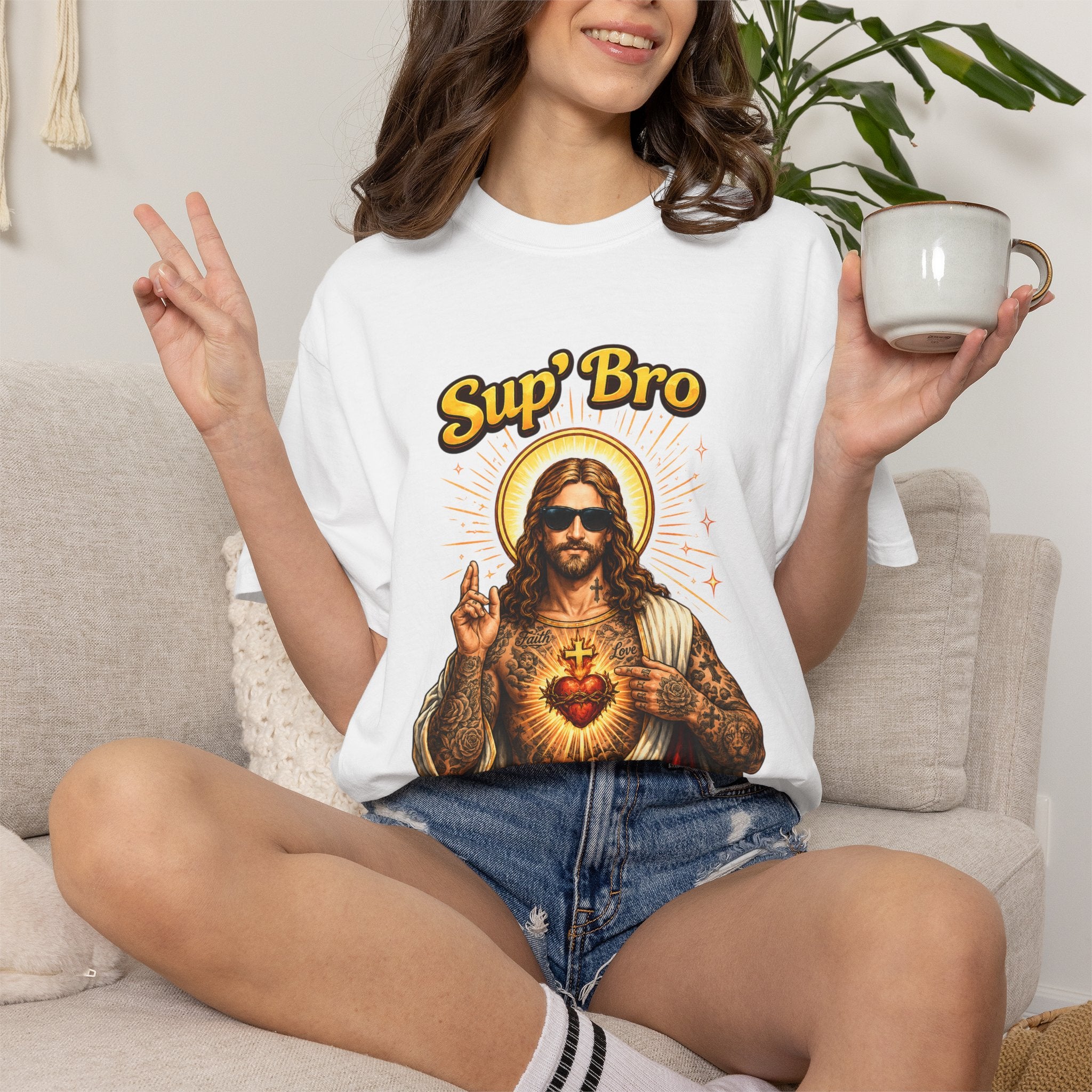 Sup Bro Tattoo Jesus Graphic Tee Funny Faith Tee Edgy Christian Graphic T Shirt Unisex Oversized Aesthetic Tee Viral TikTok Style