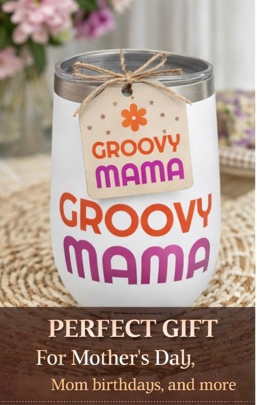 Groovy Mama Wine Tumbler Retro Mom Cup Funny Mom Gift Mothers Day Gift Cute Coffee Cup Insulated Travel Mug Groovy Style