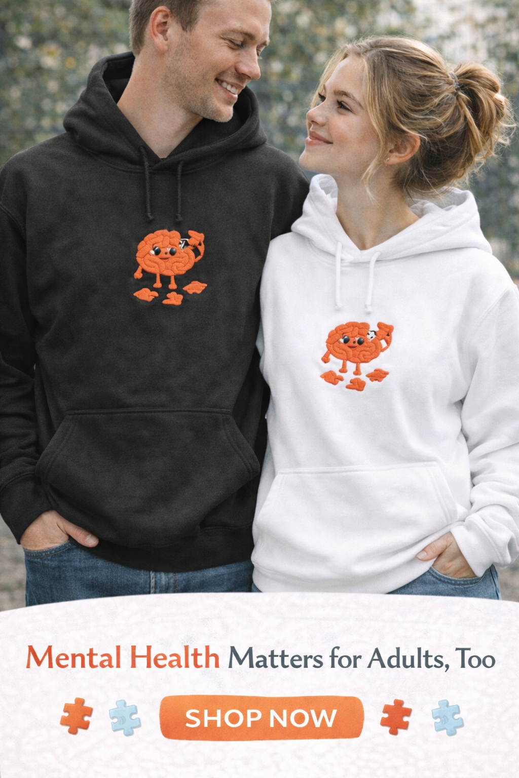 Mental Health Hoodie Brain Puzzle Sweatshirt Adult Hoodie Positive Mindset Hoodie Cozy Awareness Gift