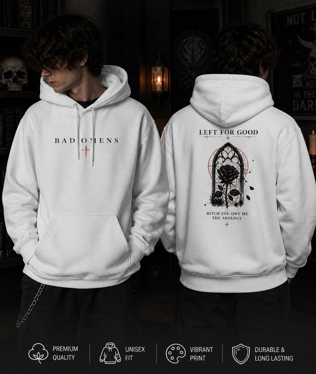 Gothic Rose Window Hoodie | Dark Floral Arch Illustration