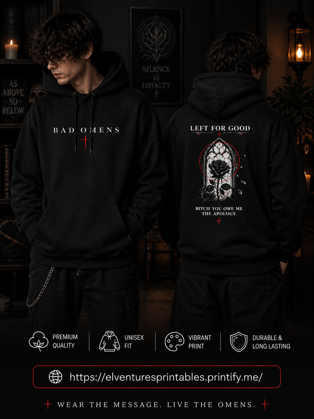 Gothic Rose Window Hoodie | Dark Floral Arch Illustration