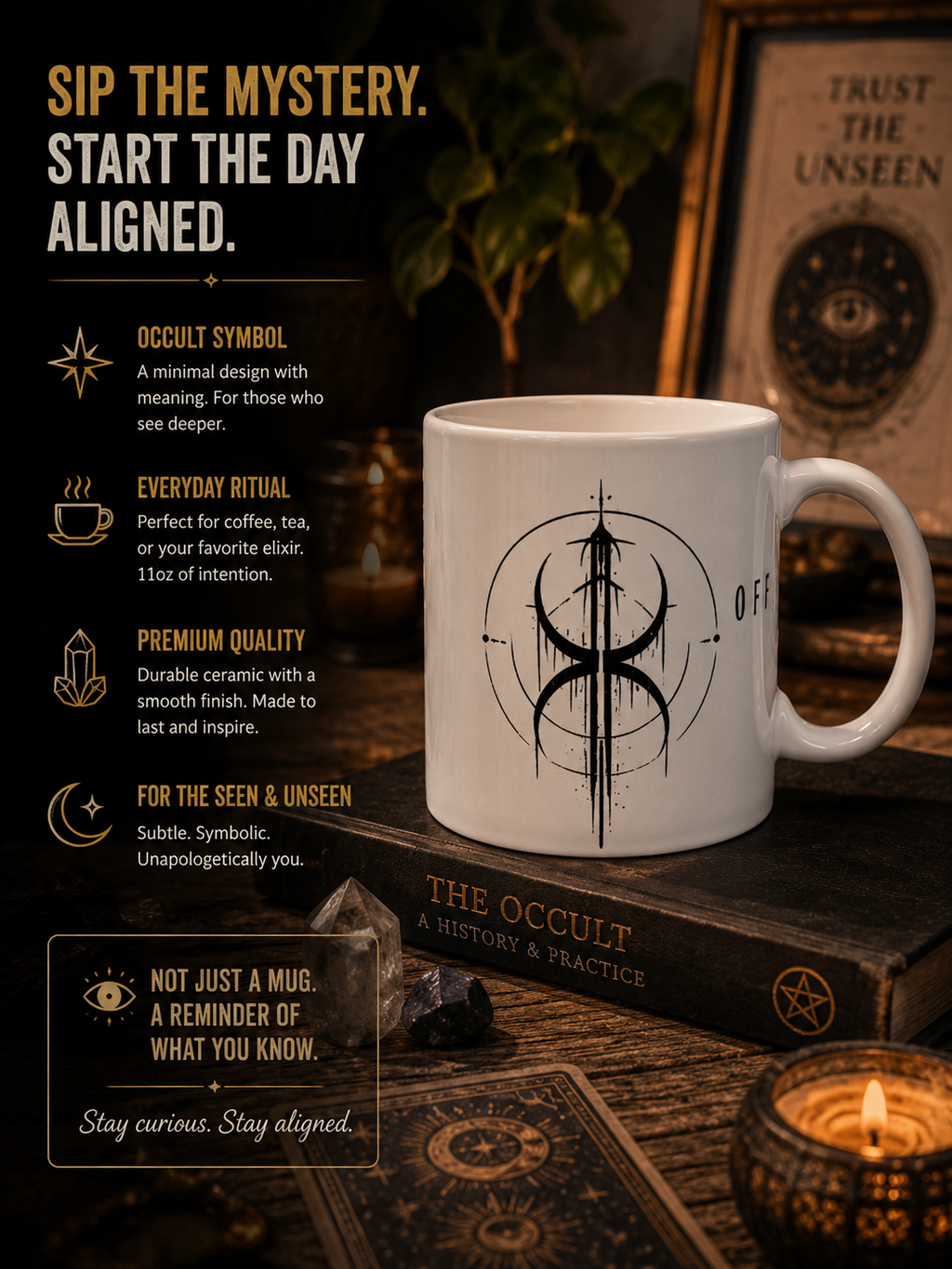 Occult Symbol Ceramic Mug — Minimalist Black Sigil Coffee Cup (11oz/15oz)