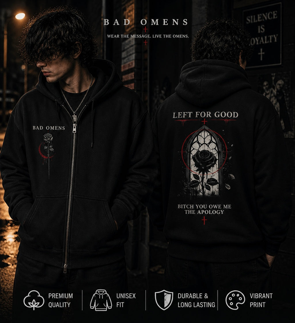 Bad Omens Zip Hoodie Gothic Streetwear Hoodie Left For Good Graphic Hoodie Dark Aesthetic Hoodie Unisex Alternative Clothing Band