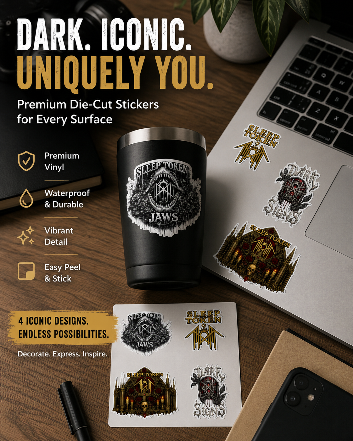 Sleep Token Inspired Die Cut Sticker Sheet | Waterproof Vinyl Stickers for Laptop Water Bottle Journal Car Decal