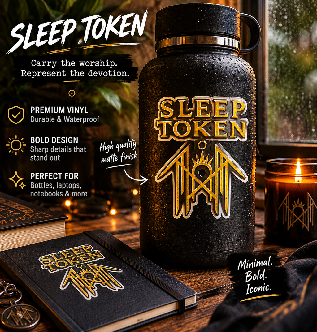 Sleep Token Inspired Gold Logo Sticker Waterproof Vinyl Decal Laptop Sticker Water Bottle Sticker Band Inspired Gift Music Fan Decal