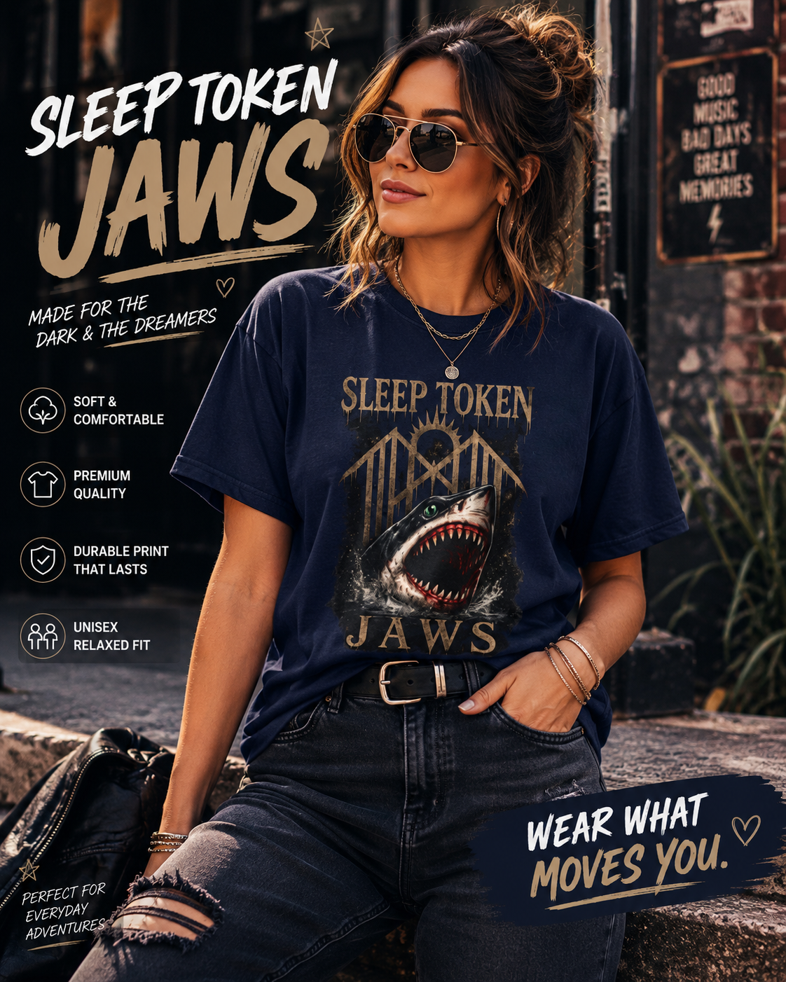 Shark Graphic T Shirt Ocean Tee Vintage Horror Inspired Shirt Unisex Heavy Cotton Tee Dark Alternative Streetwear Gift for Shark Fans