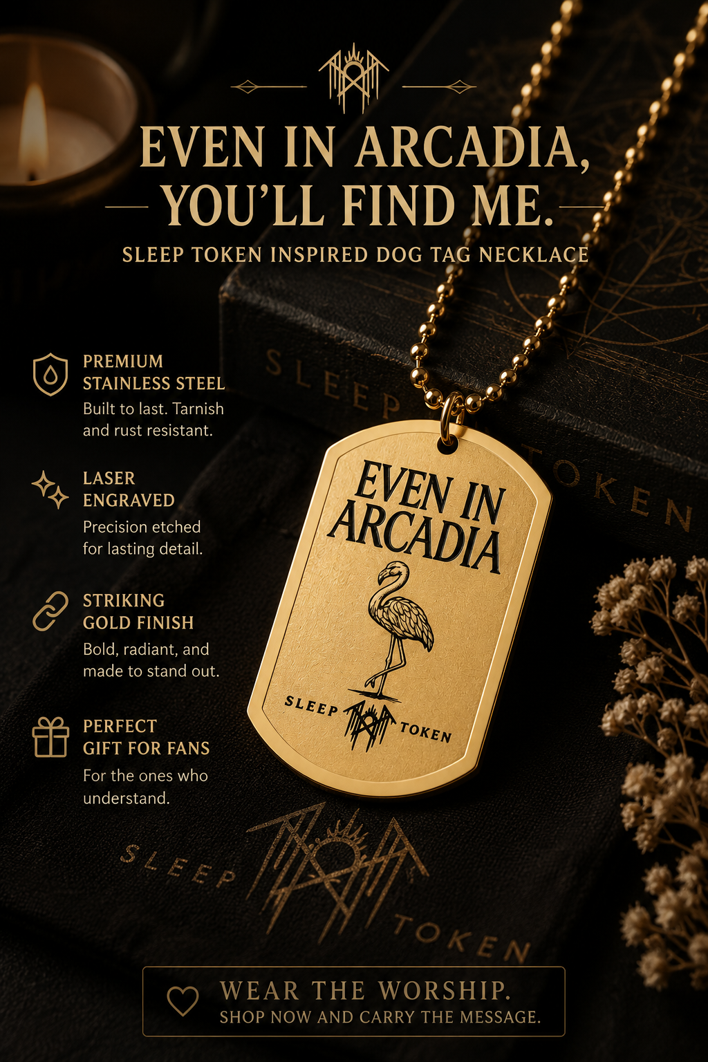 Even In Arcadia Dog Tag Necklace Sleep Token Inspired Necklace Flamingo Pendant Gothic Jewelry Alternative Music  Stainless Steel Dog Tag