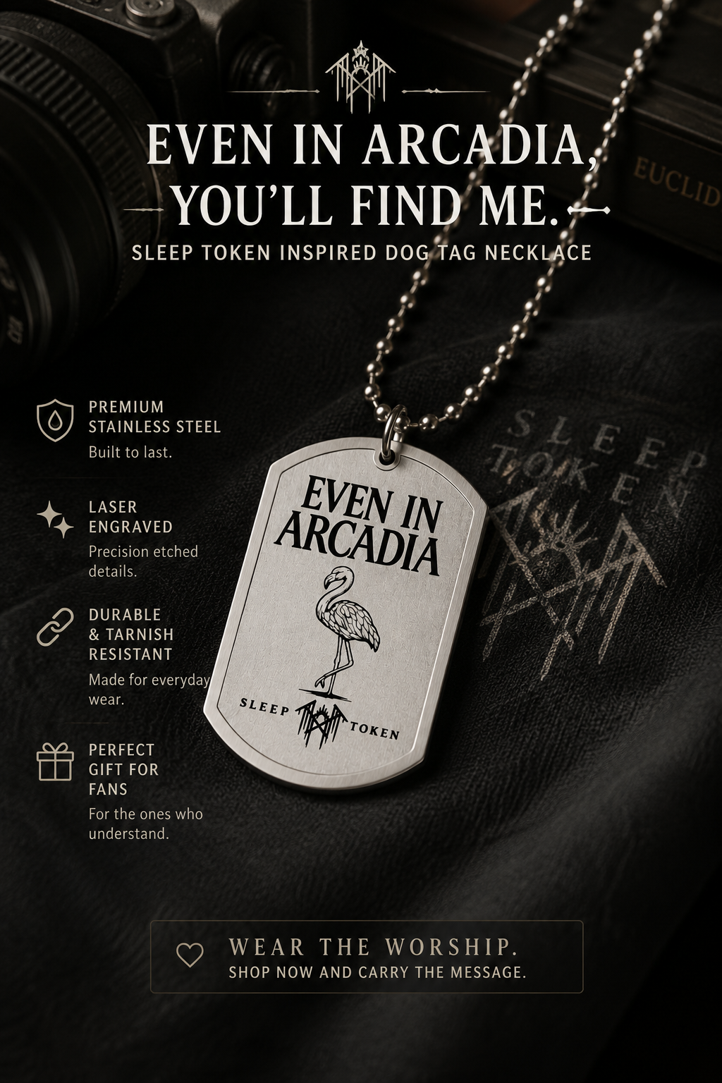 Even In Arcadia Dog Tag Necklace Sleep Token Inspired Necklace Flamingo Pendant Gothic Jewelry Alternative Music  Stainless Steel Dog Tag