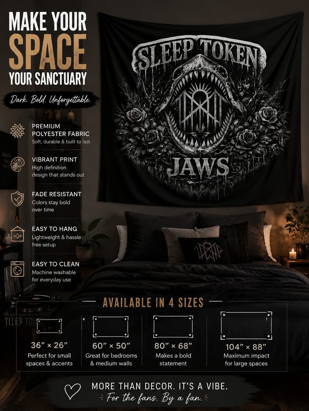 Sleep Token Inspired Wall Tapestry Fan Inspired Artwork Alternative Music Room Decor Bedroom Dorm Wall Hanging Gift for Music Fans