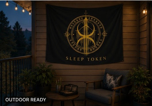 Sleep Token Symbol Indoor Wall Tapestry | Band Logo, Gold on Black