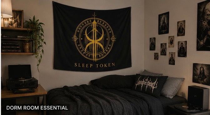 Sleep Token Symbol Indoor Wall Tapestry | Band Logo, Gold on Black