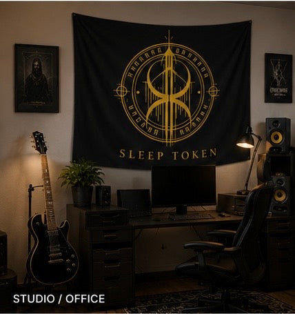 Sleep Token Symbol Indoor Wall Tapestry | Band Logo, Gold on Black