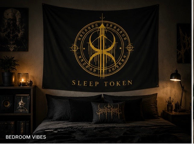 Sleep Token Symbol Indoor Wall Tapestry | Band Logo, Gold on Black