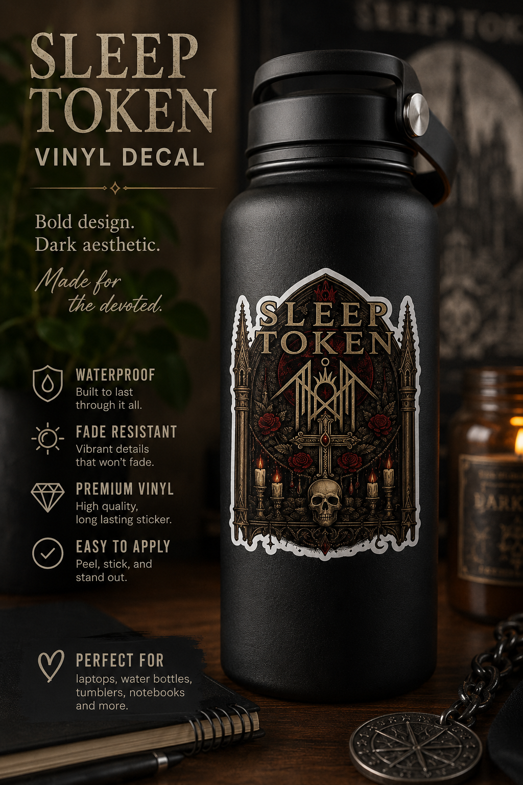 Sleep Token Gothic Vinyl Sticker Waterproof Decal Alternative Rock Sticker Laptop Sticker Water Bottle Decal Dark Aesthetic Gift