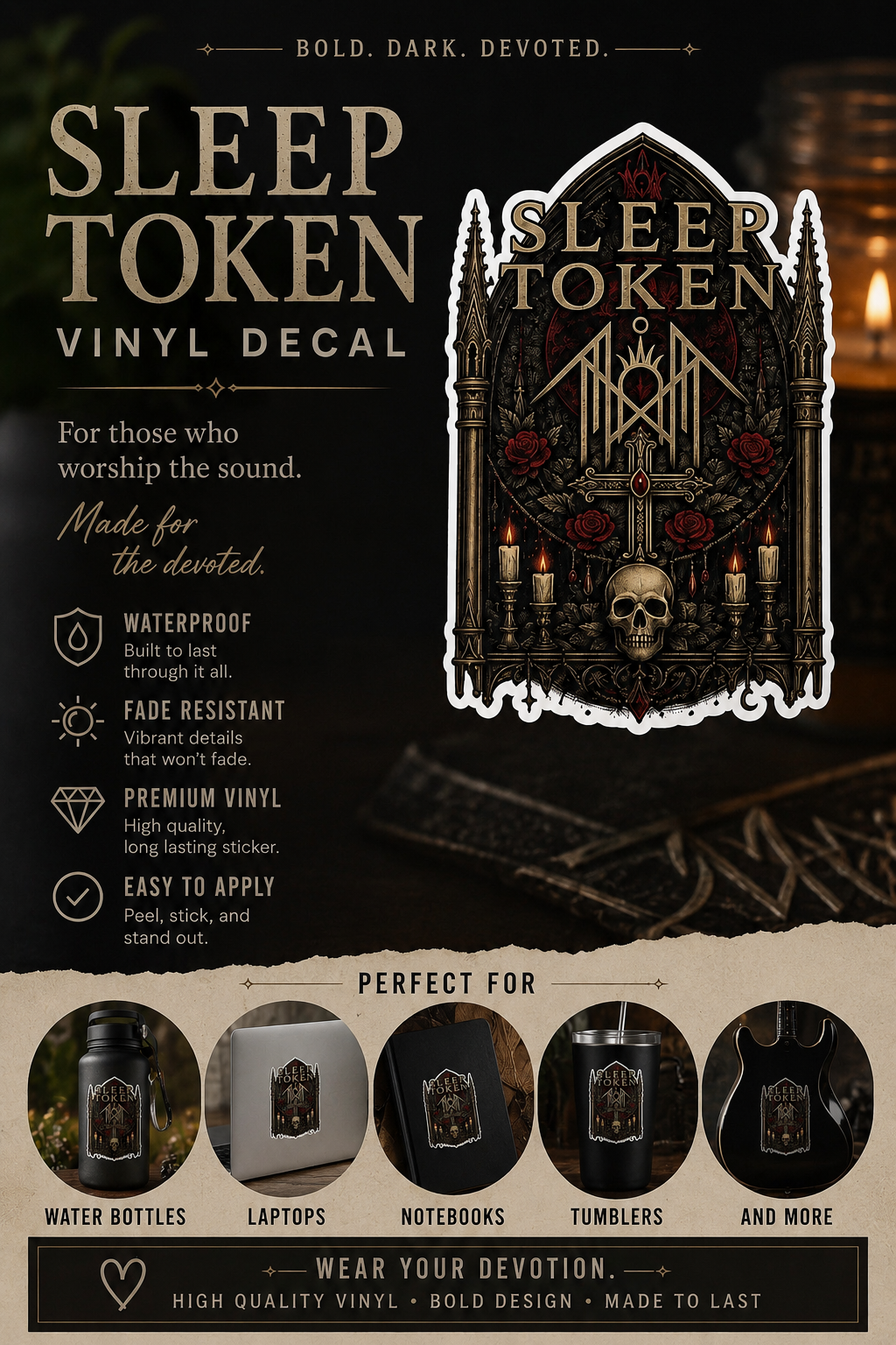 Sleep Token Gothic Vinyl Sticker Waterproof Decal Alternative Rock Sticker Laptop Sticker Water Bottle Decal Dark Aesthetic Gift