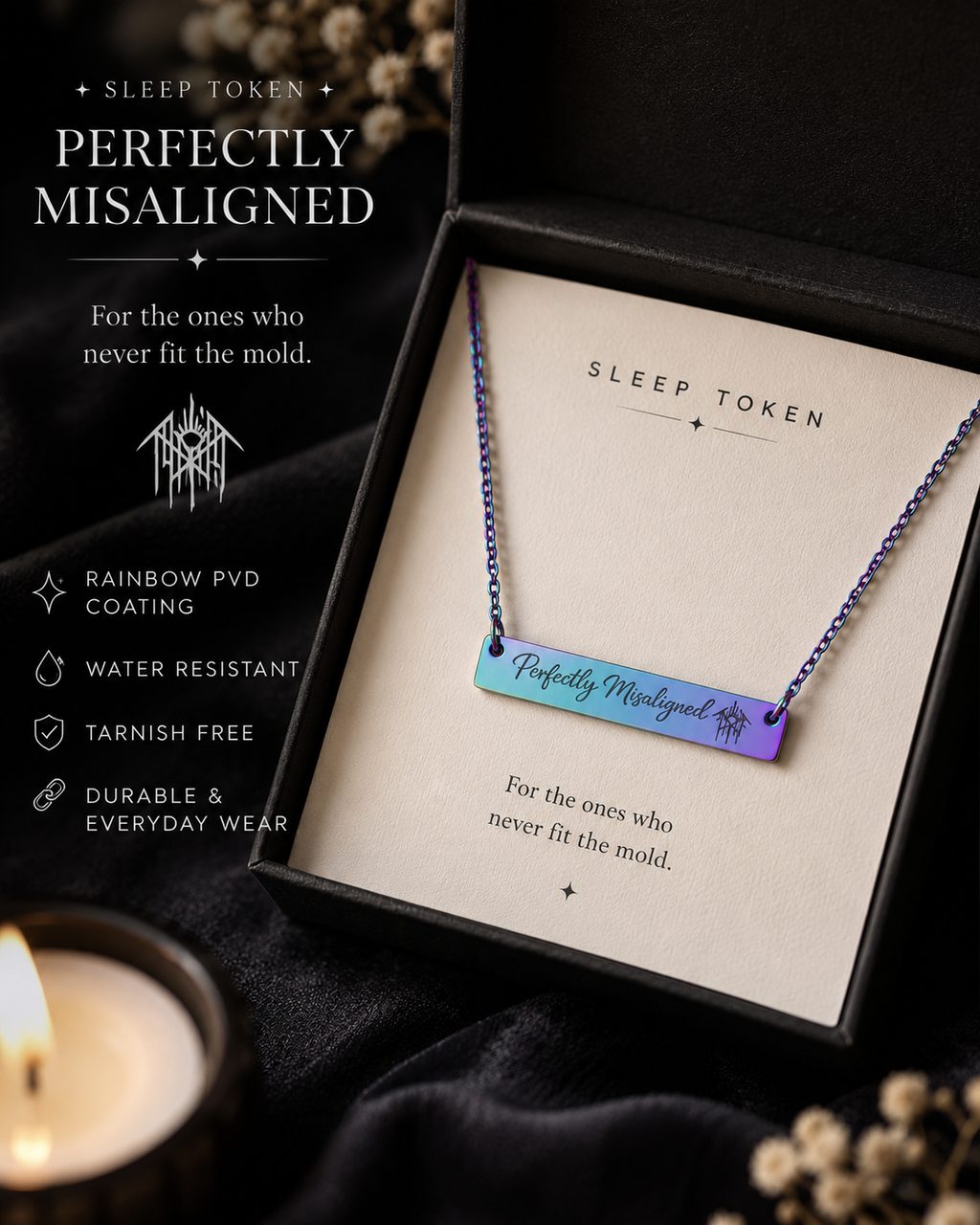 Perfectly Misaligned Necklace Sleep Token Inspired Bar Necklace Gothic Jewelry Alternative Gift Stainless Steel Pendant Minimalist Jewelry