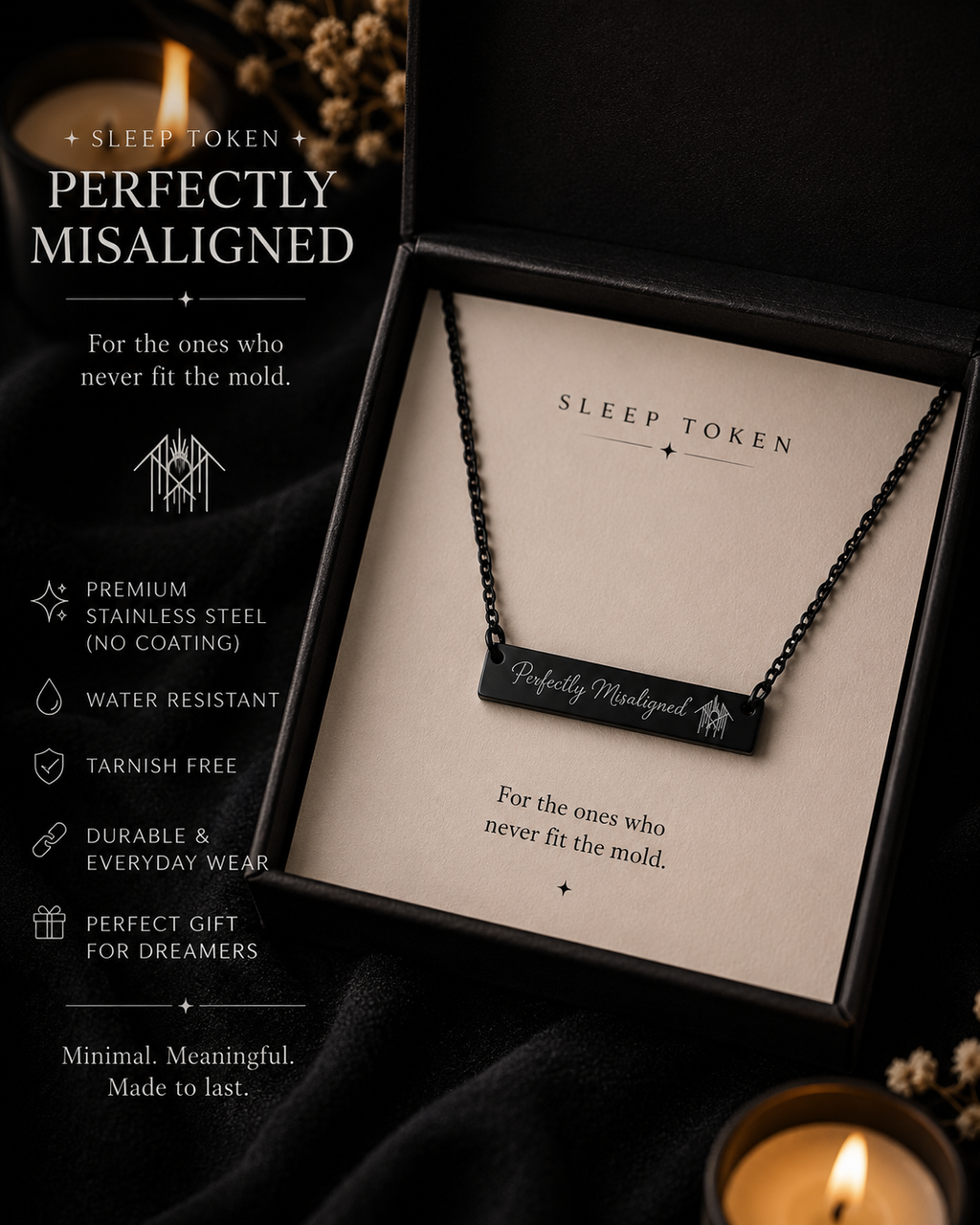 Perfectly Misaligned Necklace Sleep Token Inspired Bar Necklace Gothic Jewelry Alternative Gift Stainless Steel Pendant Minimalist Jewelry