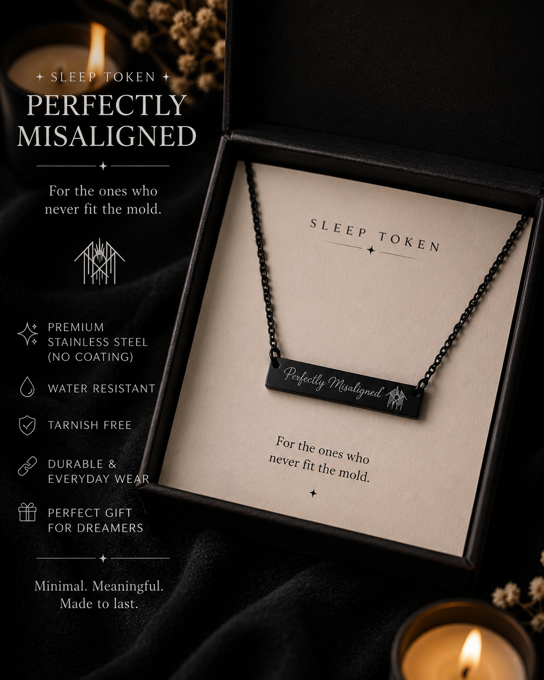 Perfectly Misaligned Necklace Sleep Token Inspired Bar Necklace Gothic Jewelry Alternative Gift Stainless Steel Pendant Minimalist Jewelry
